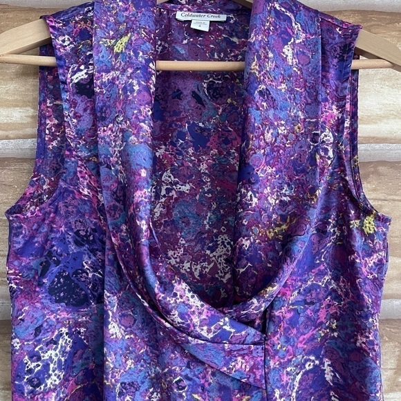 Coldwater Creek colorful faux wrap shawl neck sleeveless fitted blouse size S - Picture 3 of 16